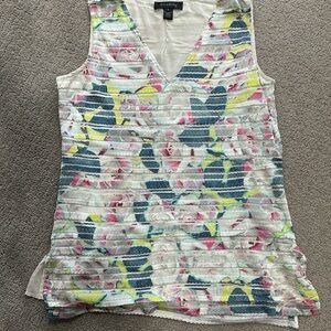 St. JOHN SILK LYCRA MULTI-COLOR SILVER  V NECK SLEEVELESS TUNIC TOP WOMEN SIZE:M